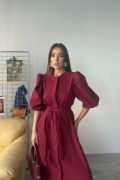 TENCEL KARPUZ KOL ELBİSE - Bordo resmi
